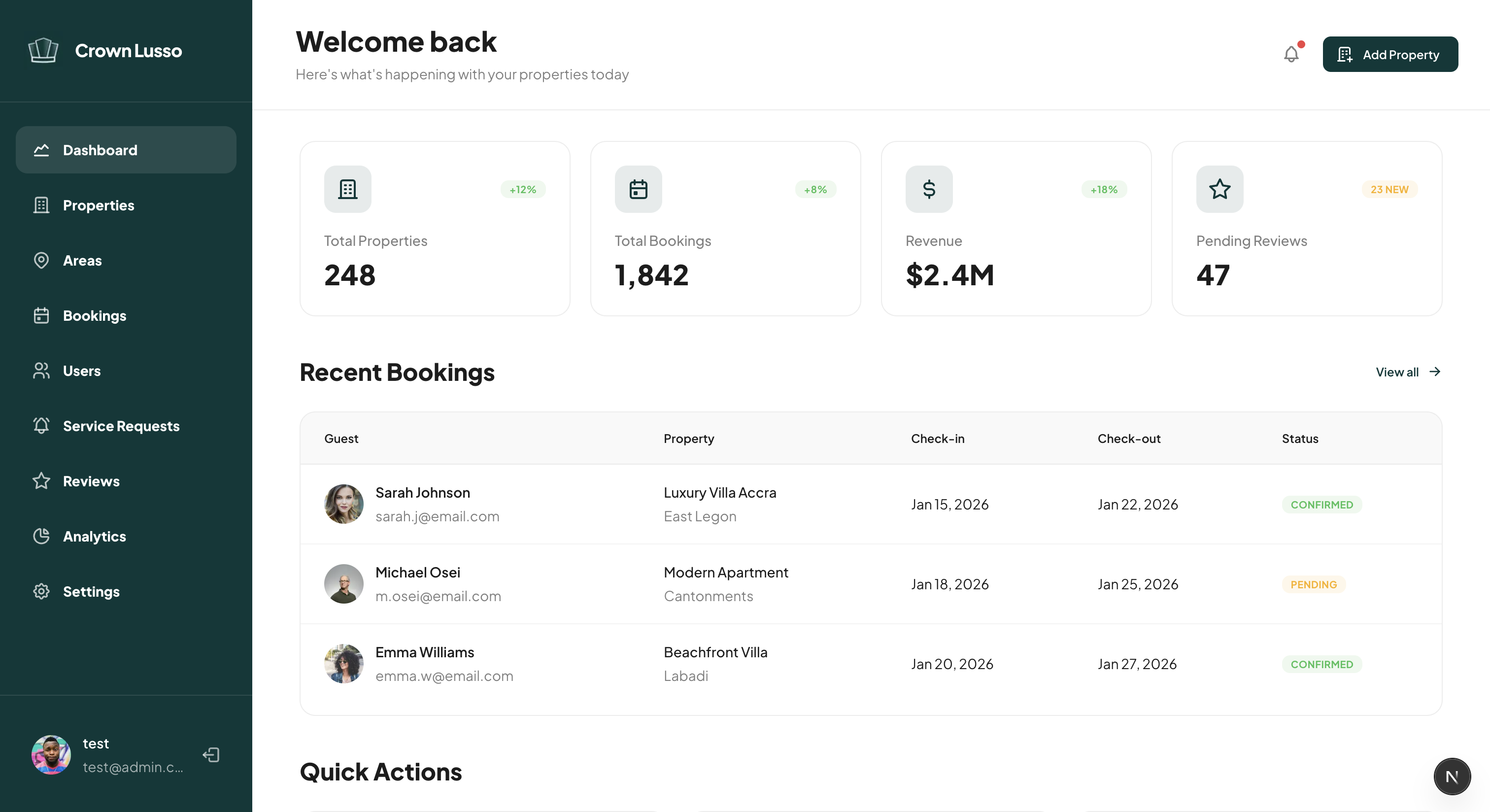 Crown Lusso web dashboard screenshot